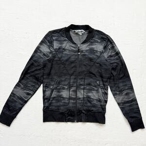Athleta Black Gray Camo Print Bomber Zip Up Jacket XS Stretch Long Sleeve